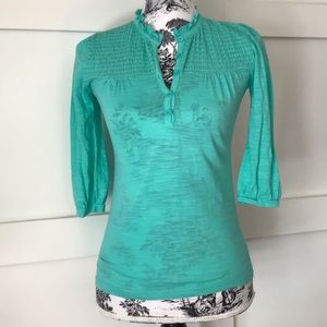 Teal cotton blouse shirted front panel